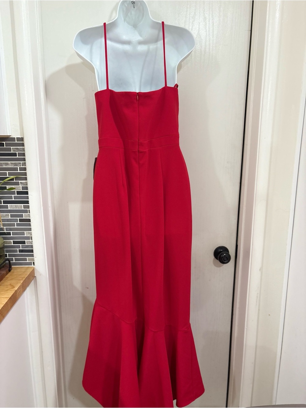 Xscape Red One-Shoulder Ruffle Evening Gown - Picture 6 of 8